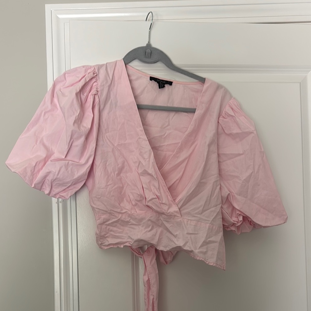 Forever 21 Pink Puff Sleeve Wrap Blouse